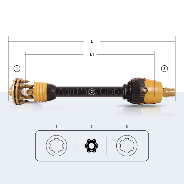 Wał przegubowy STANDARD / 27x94 + 32x76 / rura - gwiazda / 1 x przegub szerokokątny + sprzęgło cierne