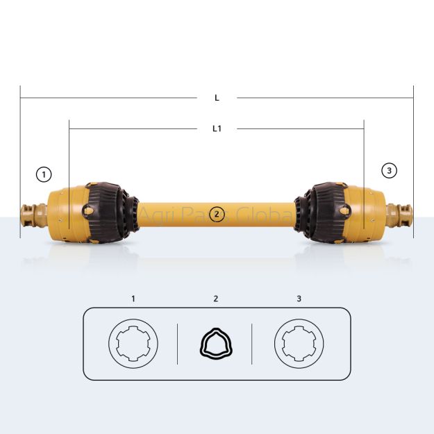 Wał przegubowy STANDARD / 32x106 + 36x89 / rura - trójkąt / 2 x przegub szerokokątny