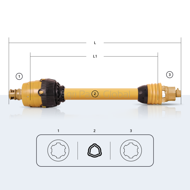 Wał przegubowy STANDARD / 27x94 + 32x76 / rura - trójkąt / 1 x przegub szerokokątny + sprzęgło jednokierunkowe