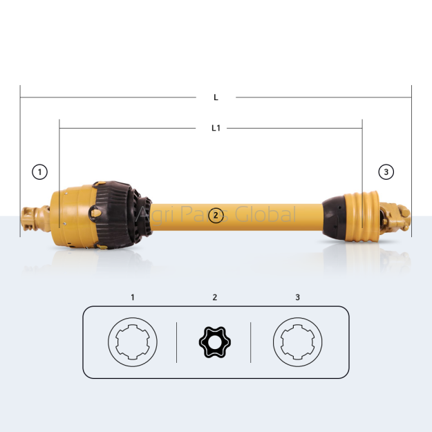 Wał przegubowy STANDARD / 27x94 + 32x76 / rura - gwiazda / 1 x przegub szerokokątny + sprzęgło na kołek ścinany